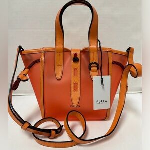 Furla Net Mini Tote Crossbody Satchel Bag - Orange PVC & Leather Trim - NWT